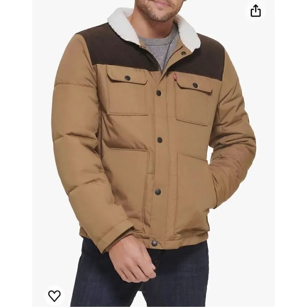 Levi's Men's Quilted Mixed Media Shirttail Work Wear Puffer Jacket